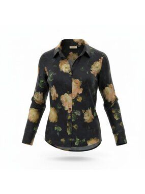 Elie Tahari Floral Button Front Blouse Women's Medium NWT Sheer Long Sleeve